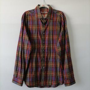 Robert Graham Mens Multicolor Collared Classic Fit Plaid Button Up Shirt Size XL